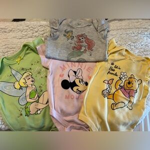 Disney Baby Onesies Set - Green, Pink, Yellow, Gray Bundle of 4